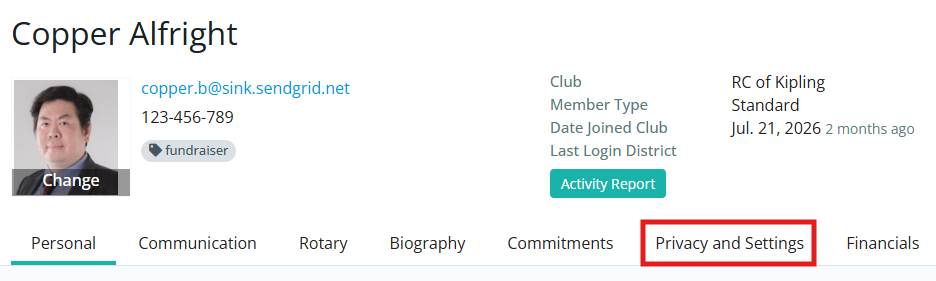 Click the Privacy and Settings tab