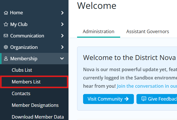 Click the arrow next to Membership and then Members List