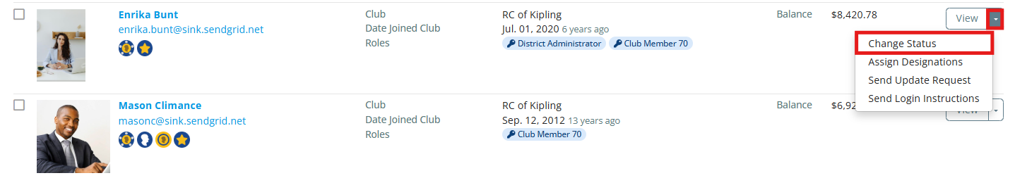 Click the drop-down arrow on the right-hand side, then Change Status