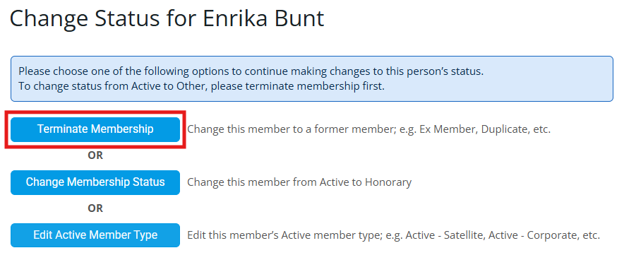 Click the Terminate Membership option