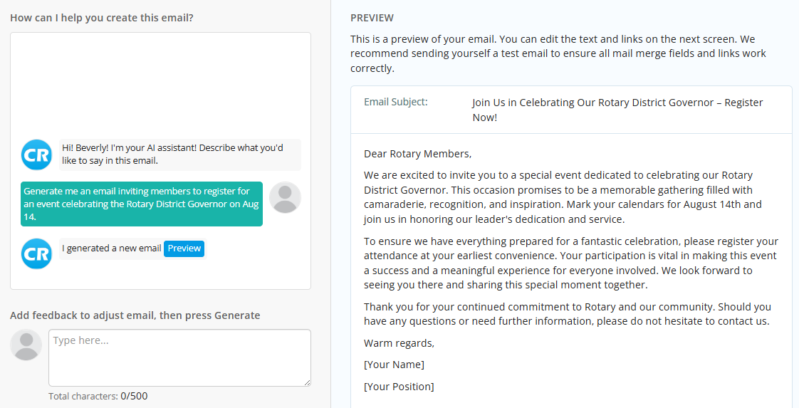 Generate draft emails with an AI Assistant