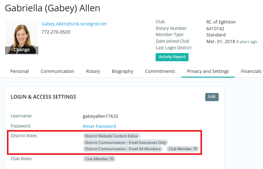 Assign district roles from a member's profile