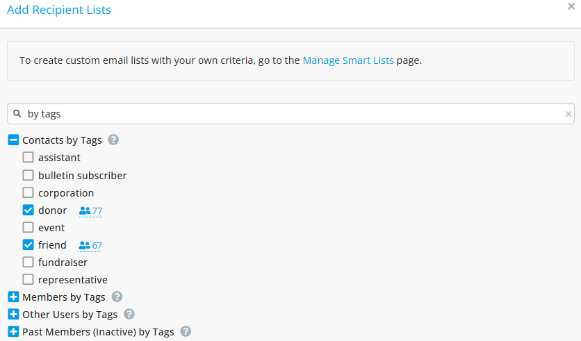 Target recipients by tags in emails