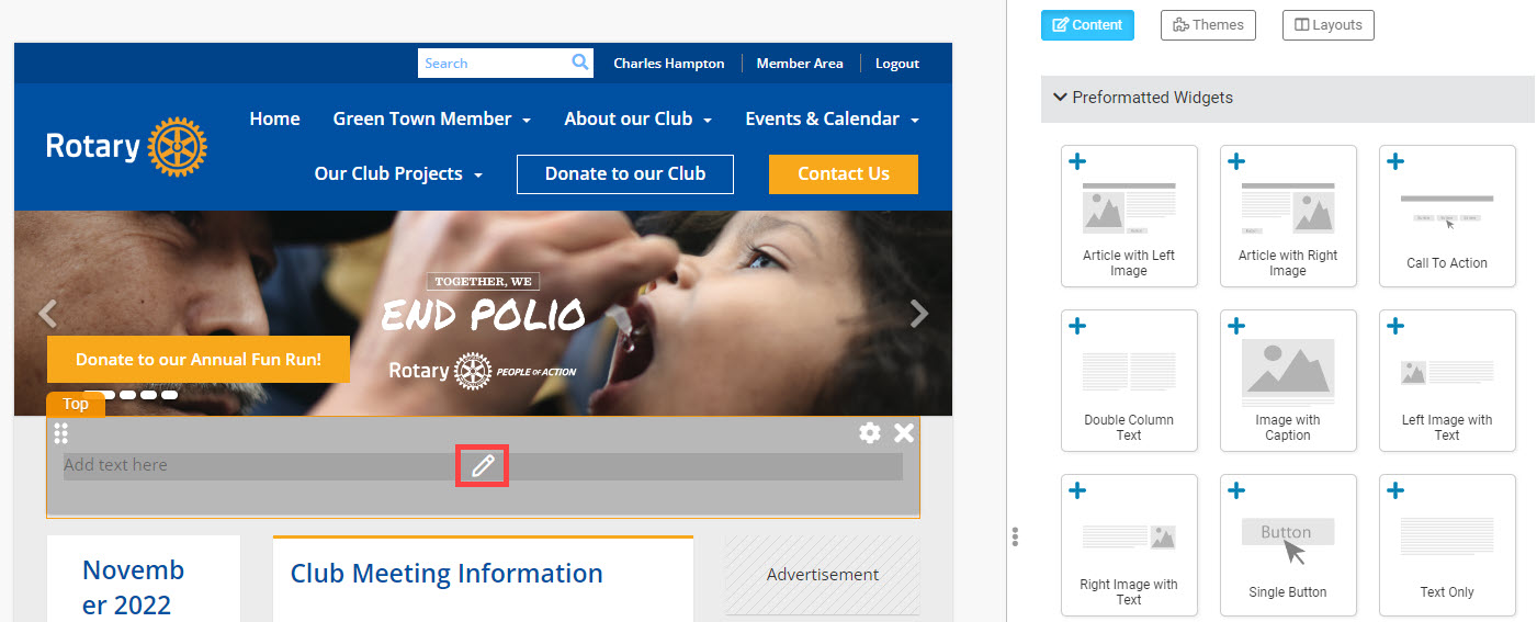 Edit the widget contents with the pencil icon