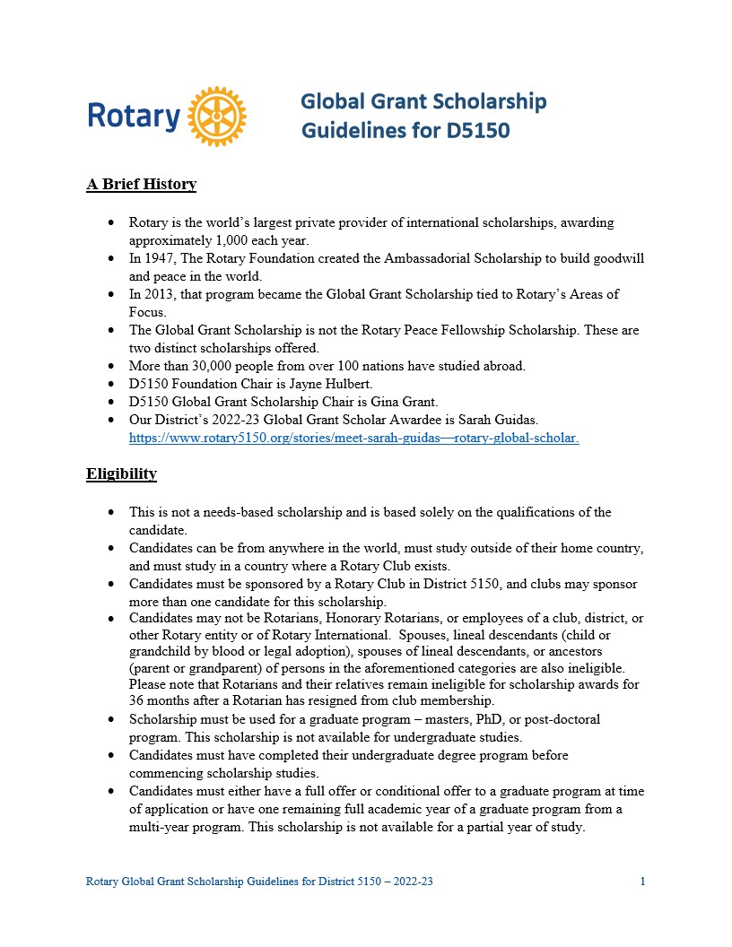 District 5150 Global Grant Guidelines Rotary Club Of Ignacio