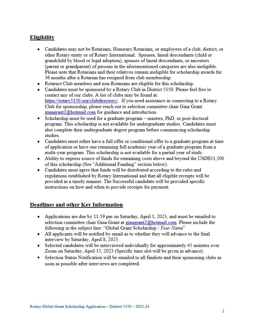 District 5150 Global Grant Guidelines Rotary Club of Ignacio