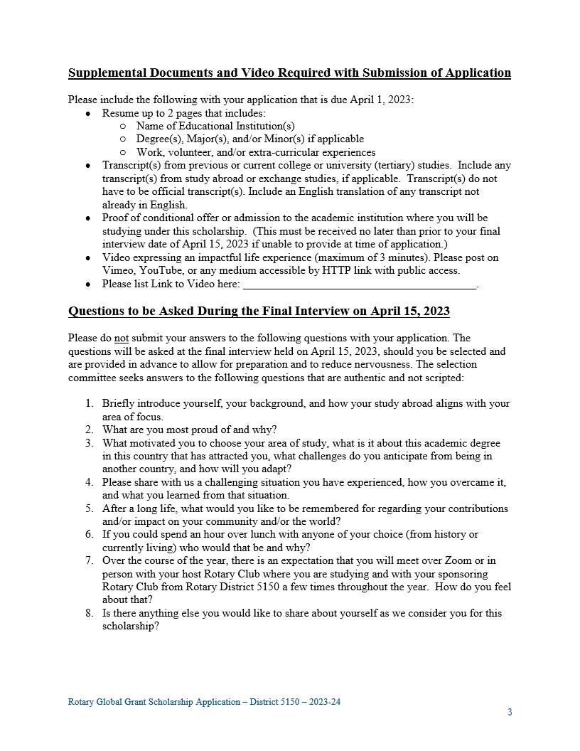 District 5150 Global Grant Guidelines Rotary Club of Ignacio