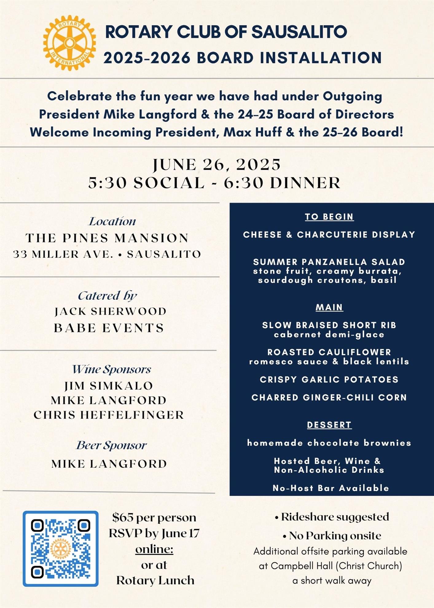 Installation Dinner 2025-2026 Board of Directors