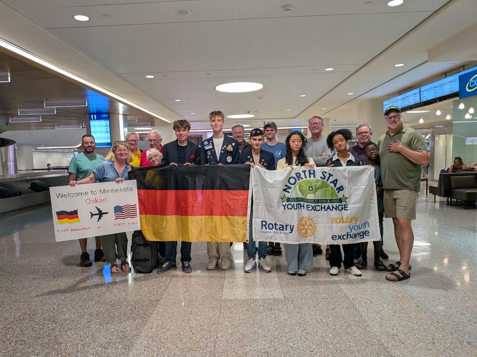 Exchange students arrive at airport