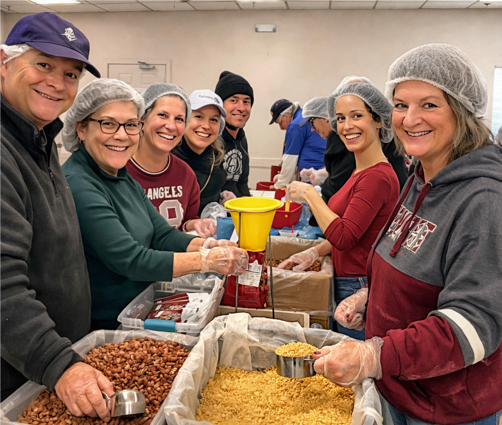 Sharon and Jim Palumberi Join New Friends at Meal Packing Event