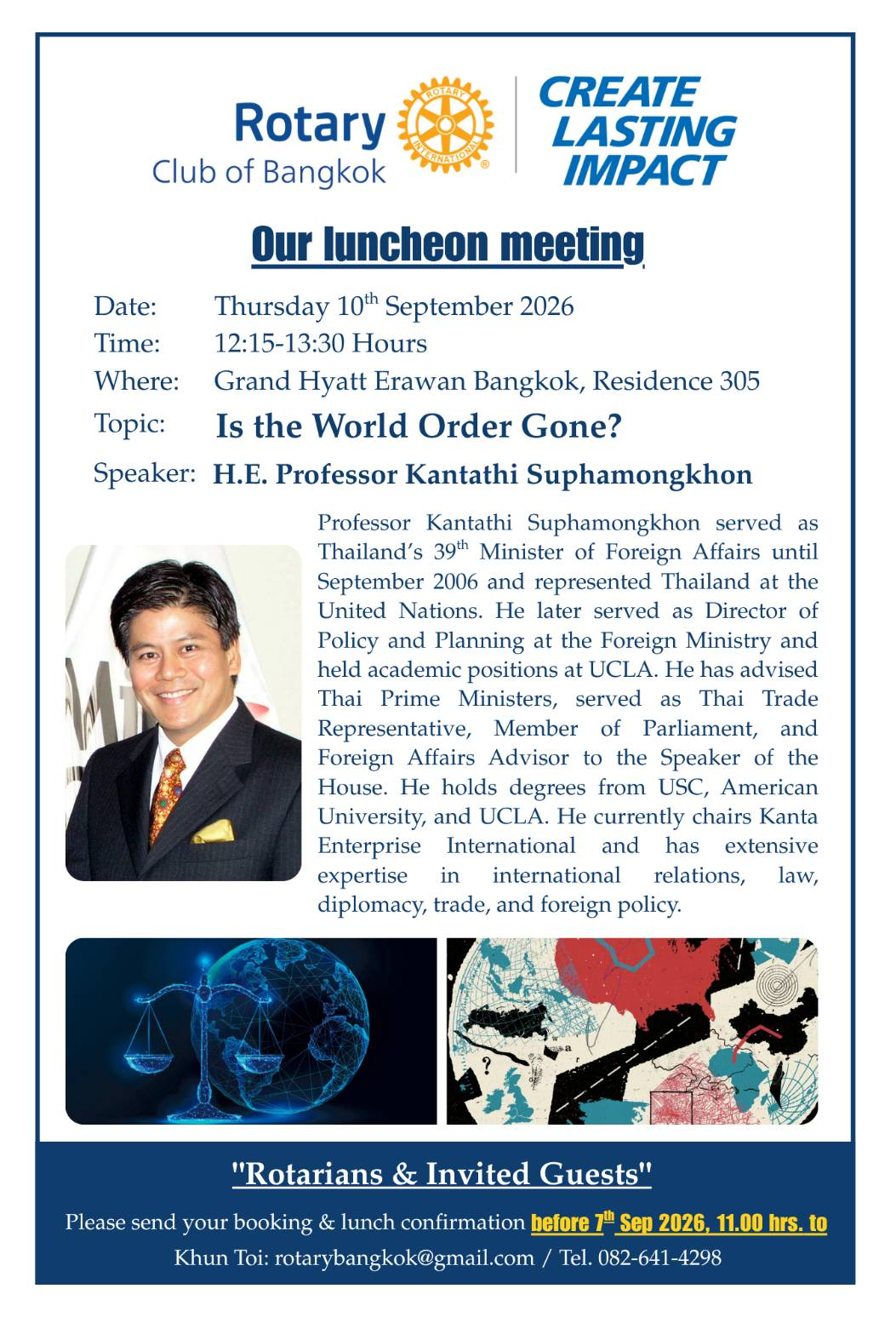 Luncheon Meeting – Is the World Order Gone? – H.E. Professor Kantathi Suphamongkhon