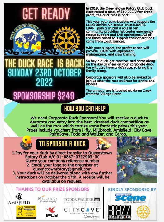 DUCK RACE FUNDRAISER 2022 The Rotary Club of Queenstown