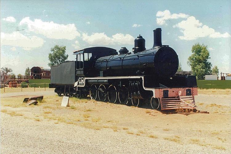Image shows C17 No.967 when in the care of the Ghan Preservation Society, Alice Springs. Here No.967 was statically presented as the gate guardian at the MacDonnell West station and workshop.