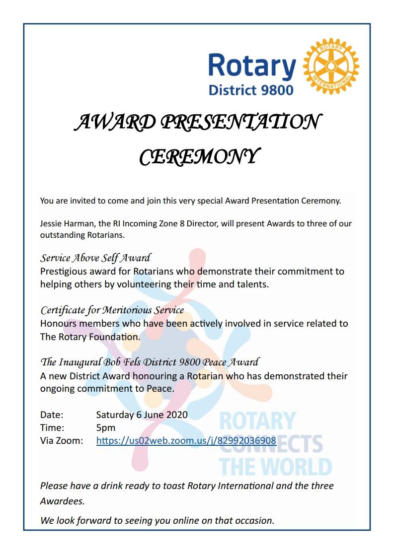 District 9800 Award Ceremony Invitation Rotary Club of Canterbury