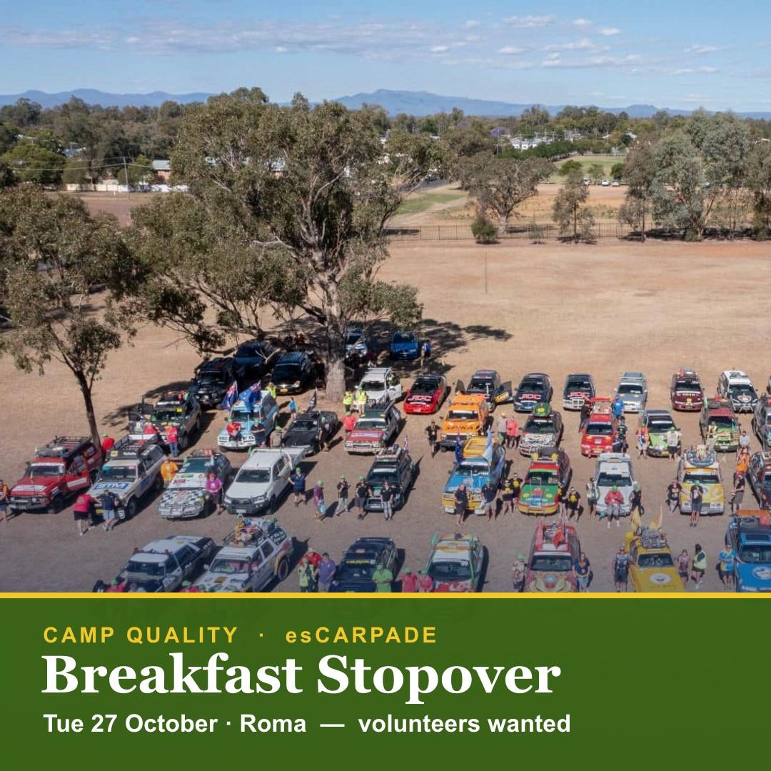 Camp Quality esCarpade rally cars — Breakfast Stopover, Roma