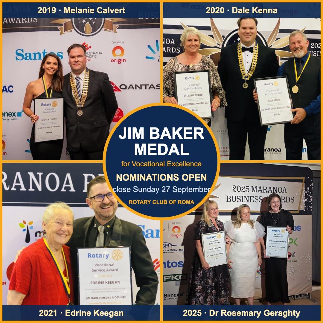 Jim Baker Medal for Vocational Excellence — past winners; nominations open, close Sunday 27 September