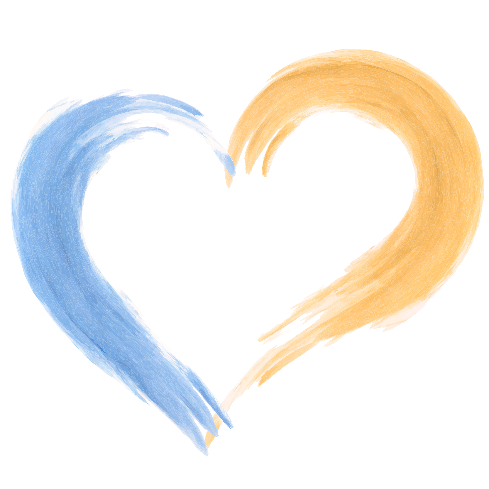 Heart shape created by two brushstrokes, one light blue and one warm yellow.