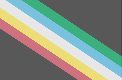 Disability Pride flag with diagonal stripes in red, yellow, white, blue, and green on a dark gray background