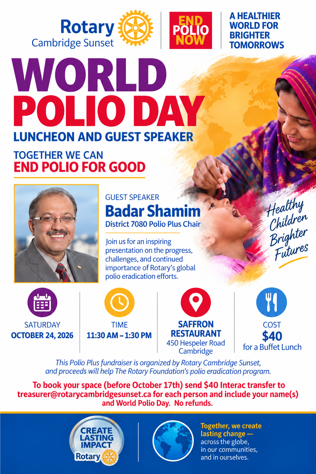 World Polio Day - October 24 - Fundraising Lunch Buffet