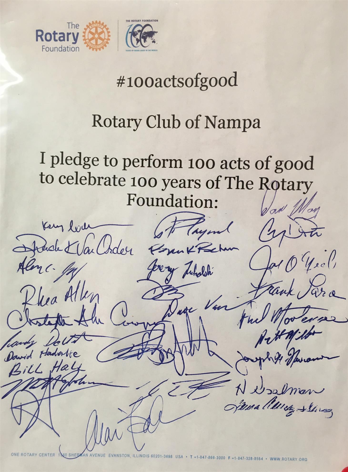 NAMPA PLEDGES 100 ACTS OF GOOD! | Rotary District 5400