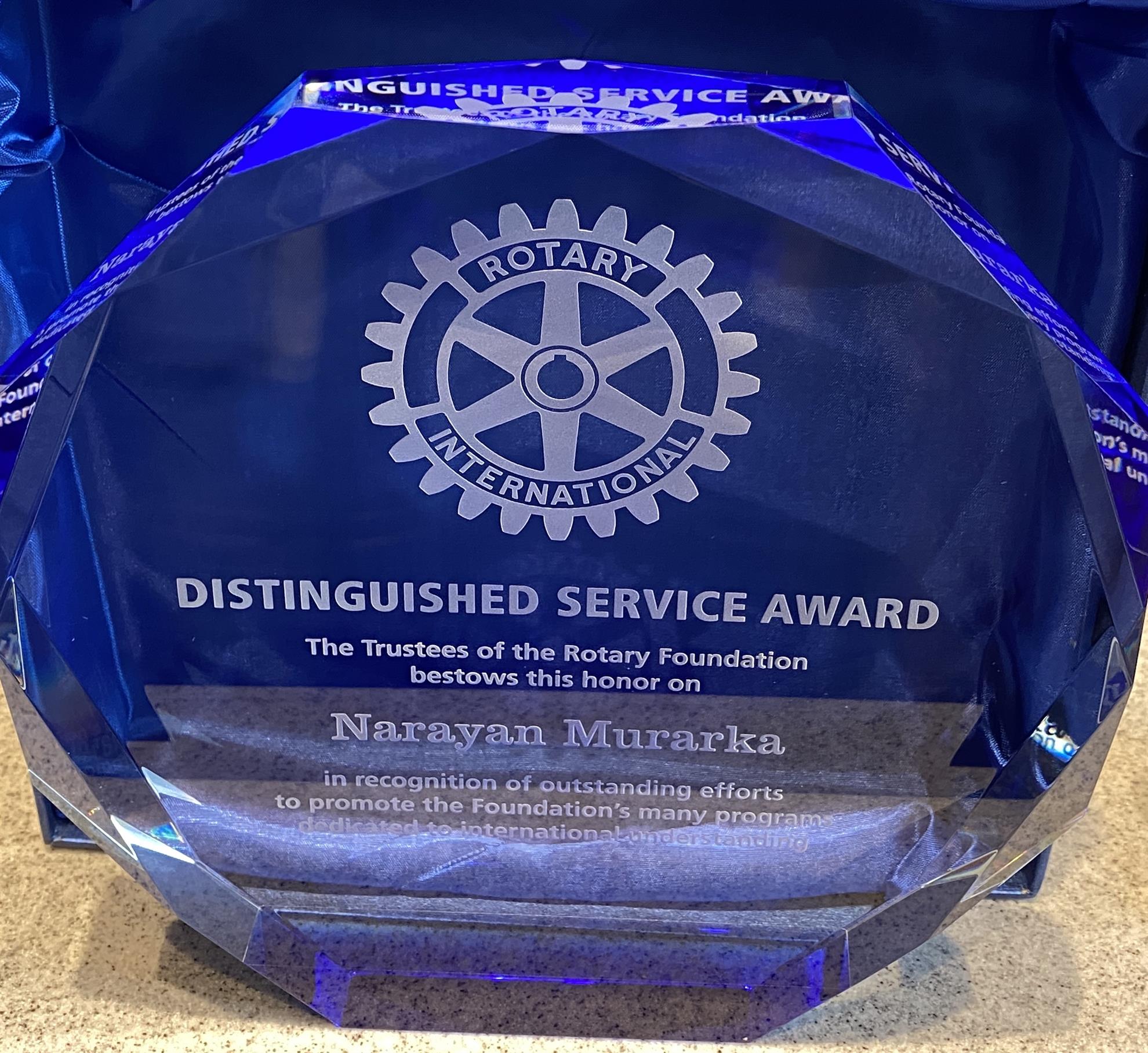 Narayan Murarka Awarded The Rotary Foundation's Distinguished Service