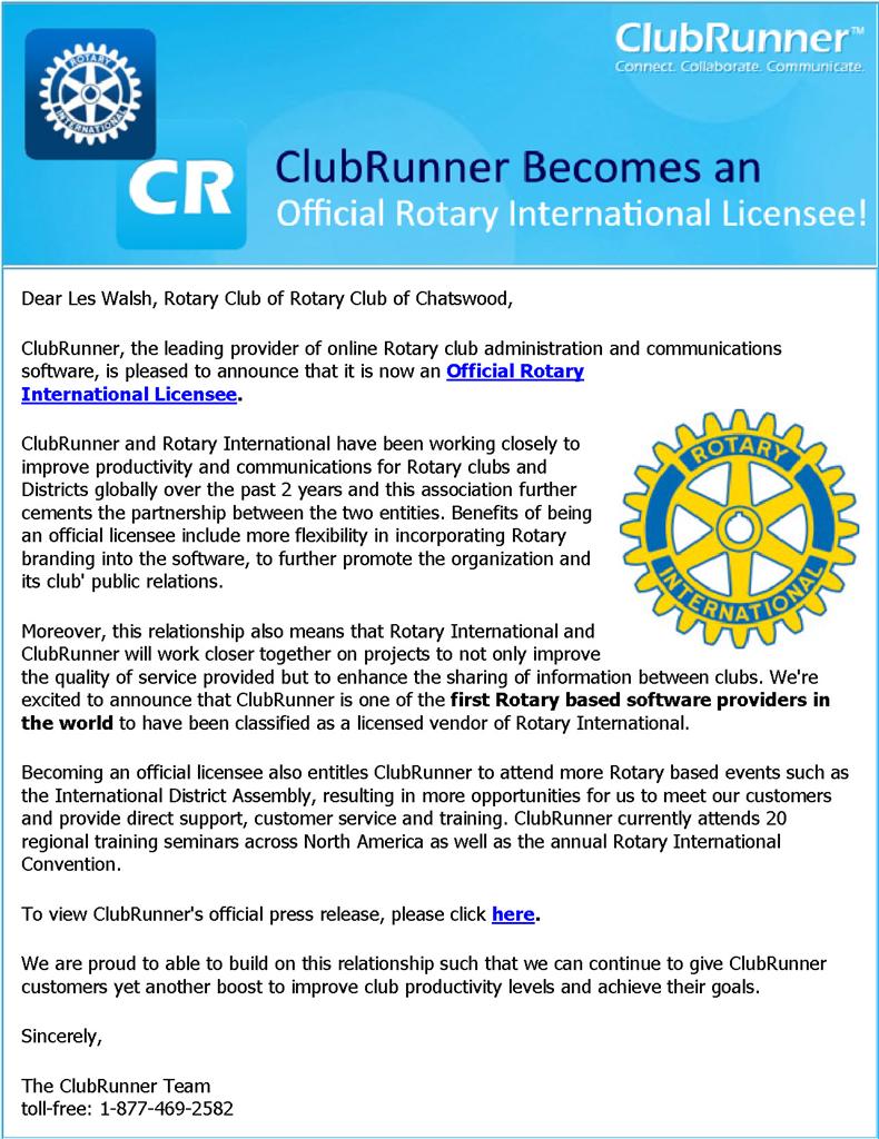 ClubRunner Official Rotary International Licensee! Rotary