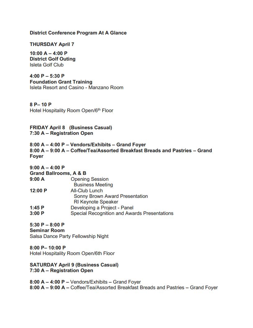 Conference Agenda | District 5520