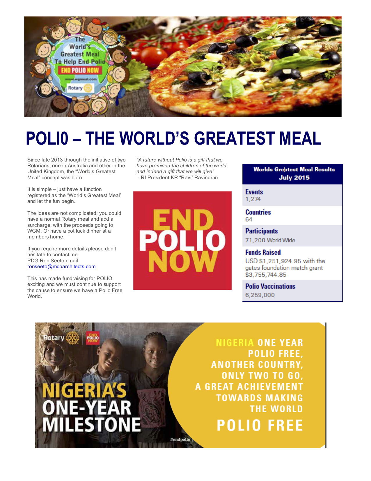 Rotary: World's Greatest Meal to Help End Polio