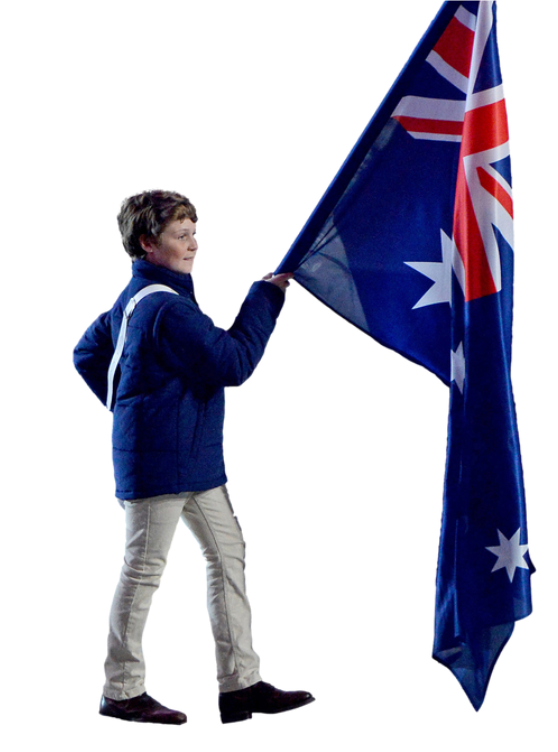 Image of young man holding the Australian flag