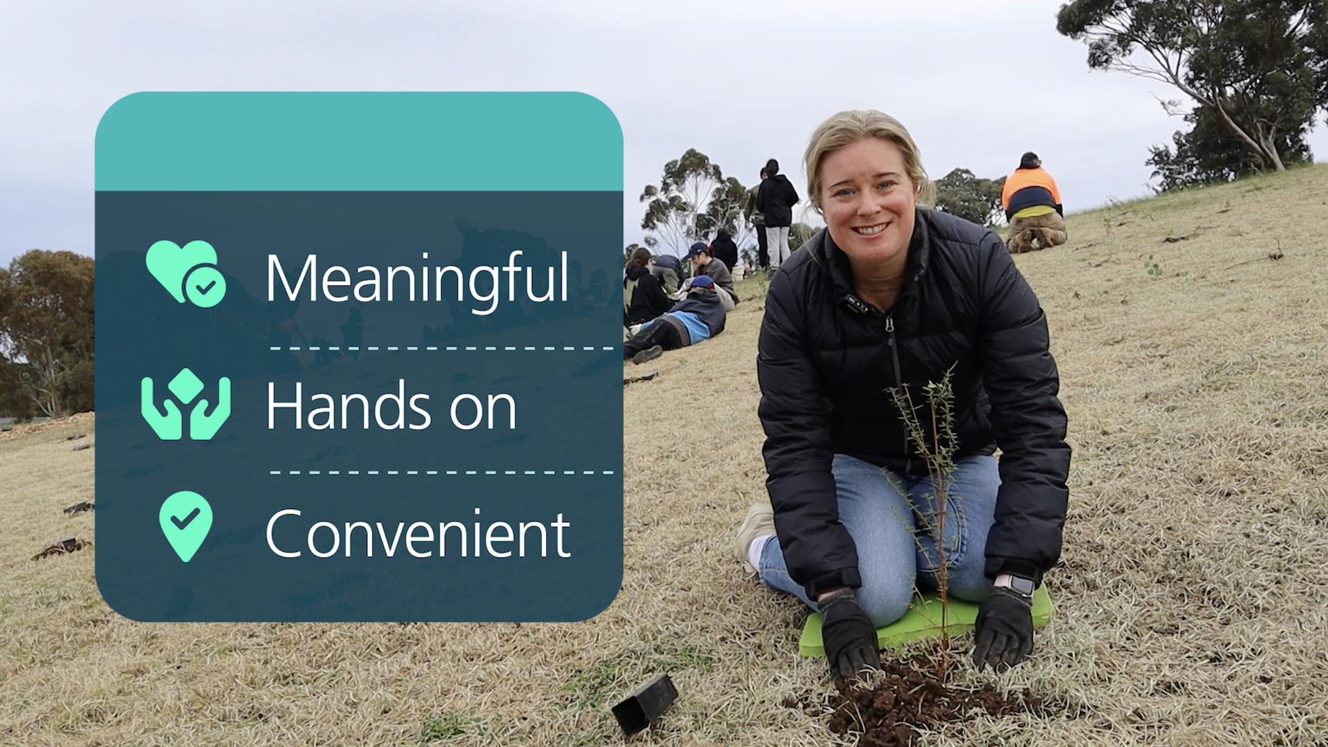 DG Amanda Wendt planting a tree and sharing meaningful, hands on, convenient volunteering