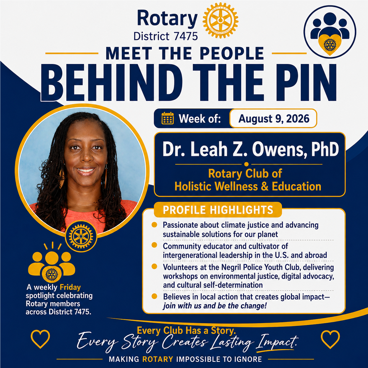 Dr. Leah Z. Owens, Ph.D., Rotary Club of Holistic Wellness.