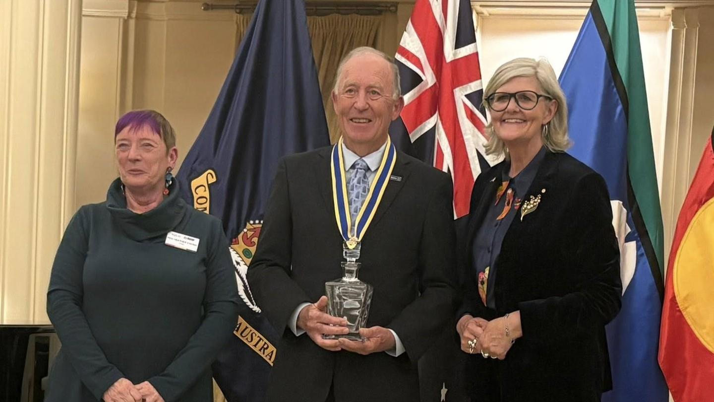 Pictured: Heather Chong, RAWCS Chair, Merv Williams, and Her Excellency the Honourable Ms Sam Mostyn AC