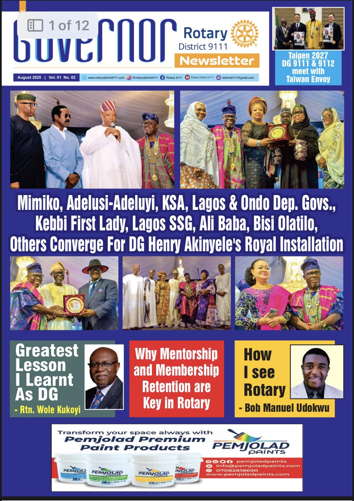 THE GOVERNOR'S NEWSLETTER (AUGUST EDITION)