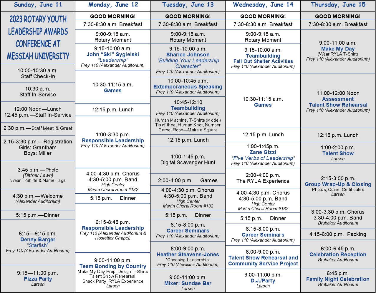 RYLA Conference Schedule District 7390