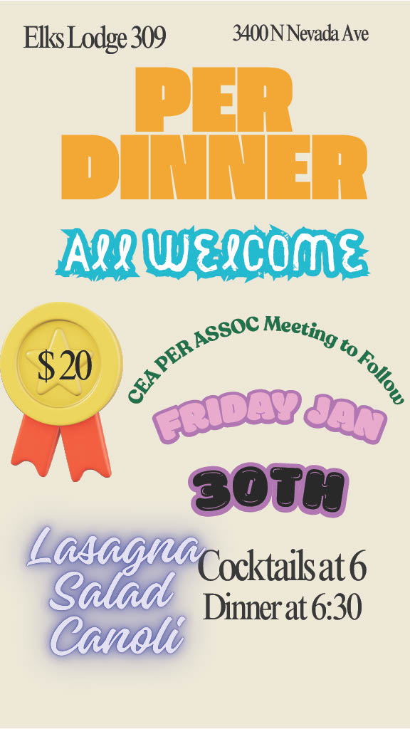 Friday January 30 Dinner at Colorado Springs Lodge 309