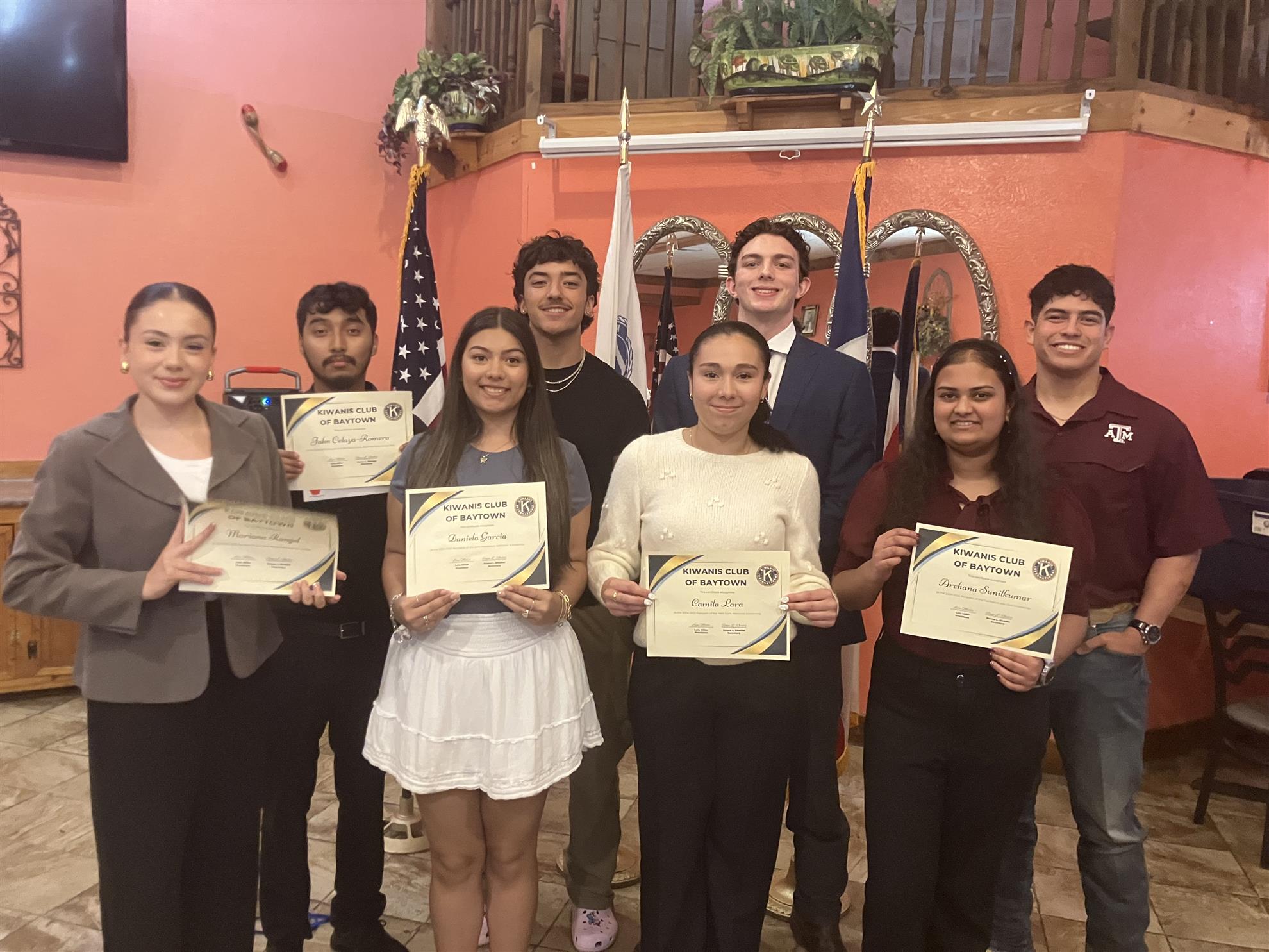 Top row from left, Jahn Celaya-Romero, Nicolas Tuha, Sebastian Kingston and Gabrian Valencia. Bottom row from right, Mariana Rangel, Daniela Garcia, Camila Lara and Archana Sunikumar.