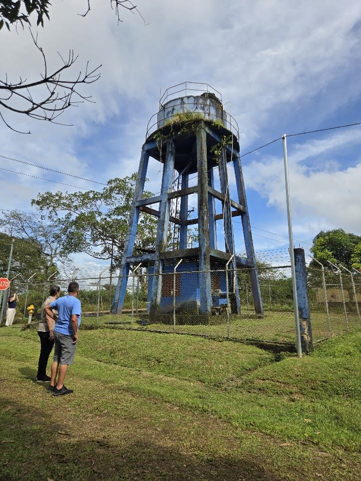 A weathered, leaky blue water tower in northern Costa Rica, slated for replacement through Rotary project funding