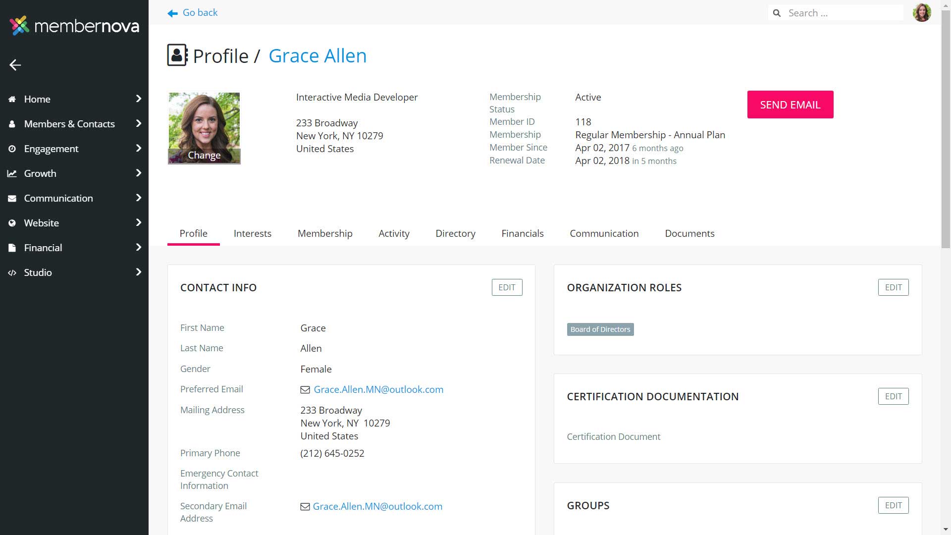 Teaser screenshot for informational video showing an example of a profile page.