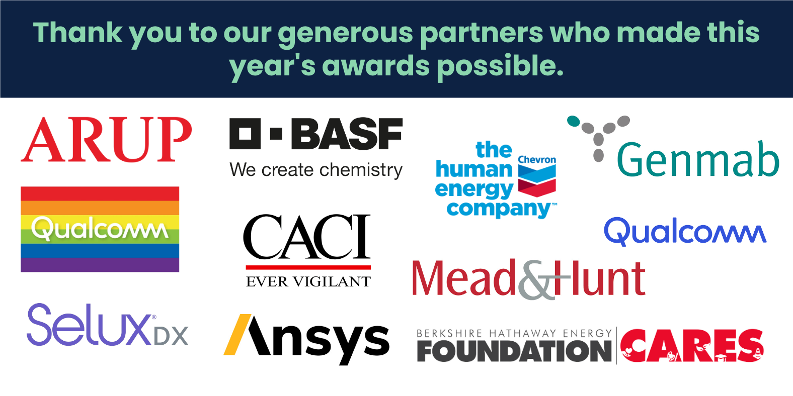 Thank you to our generous partners who made this year's awards possible. [Images of the sponsor logos are arranged] 