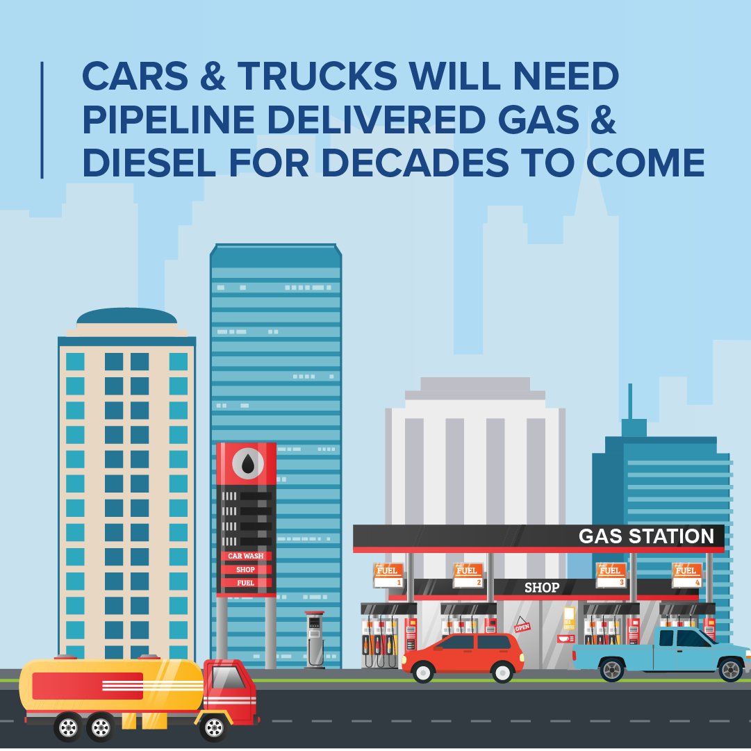 Cars and trucks will need pipeline delivered gas and diesel for decades to come