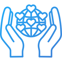 Hands around the world with hearts icon