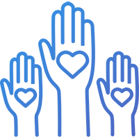 Three hands with hearts in their palms icon