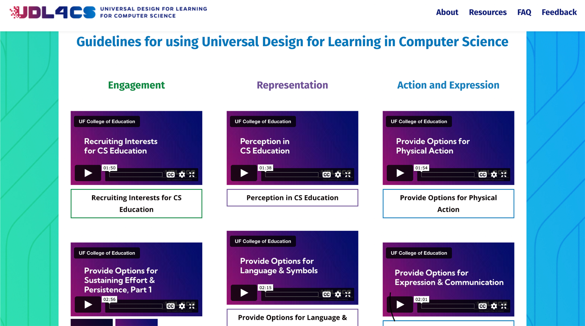 Part of the UDL4CS Interactive Table with videos and links to text.