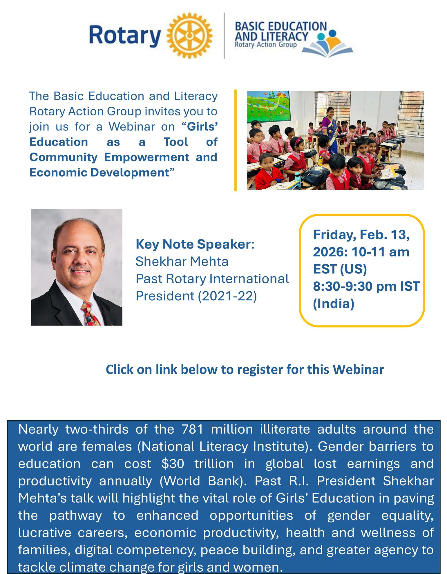 Webinar: Girls Education as a Tool of Community Empowerment and Economic Development