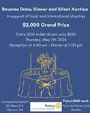A blue and yellow flyer with a table with a tablecloth and candlesDescription automatically generated